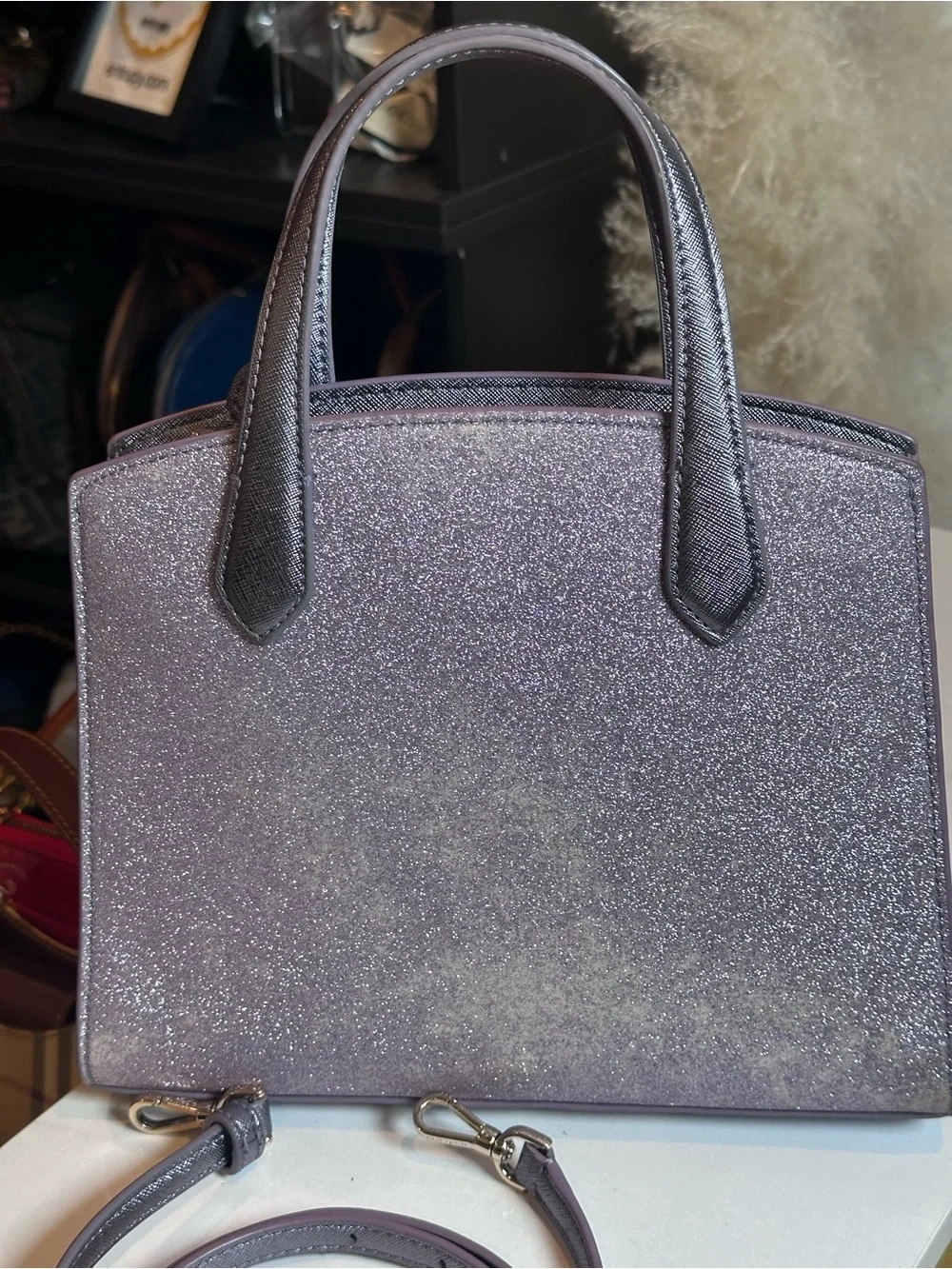 Kate Spade Purple Glitter Satchel Crossbody Bag